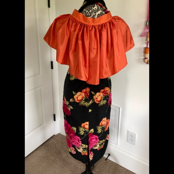 VTG 90's/50's Black bright lg. floral halter dress & Peplum apron size 4 petite - Picture 12 of 17